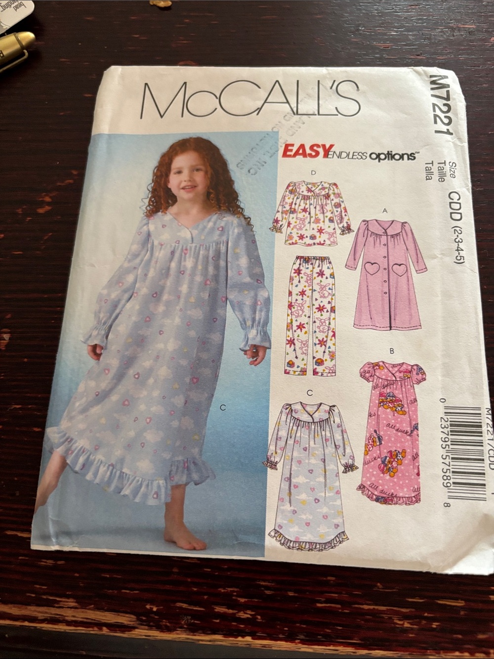 McCalls M7221 Girls' Nightgown - Kids Pajamas uncut